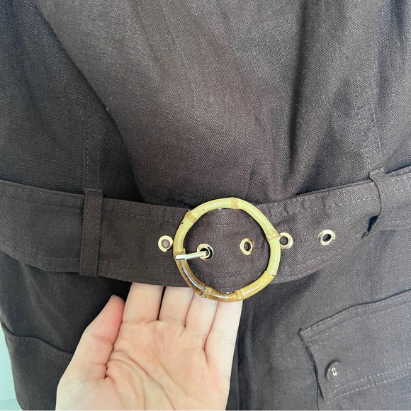 NWT House of Harlow 1960 Brown Linen Belted Shorts Romper - Picture 3 of 5